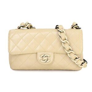 CHANEL Matelasse Plastic Chain Shoulder Bag Leather Beige Black 90282908